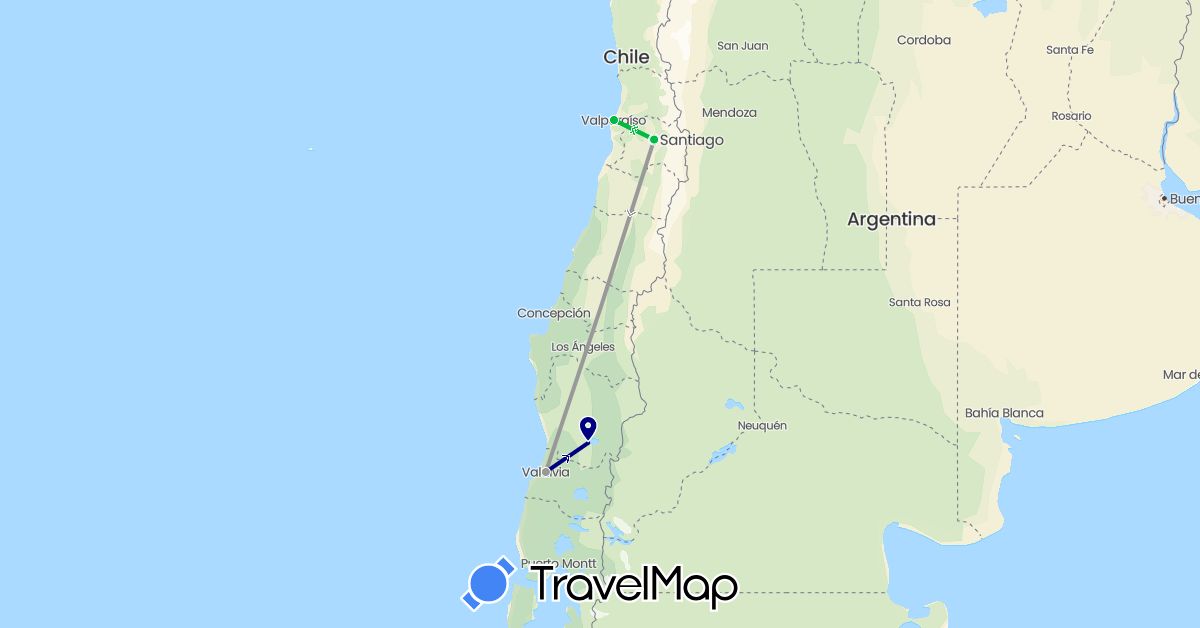 TravelMap itinerary: driving, bus, plane in Chile (South America)